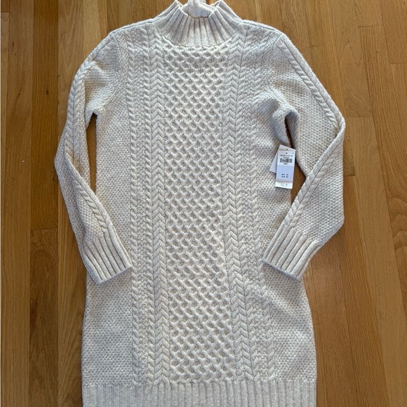 NWT Abercrombie & Fitch mock neck cable knit sweater dress oatmeal small women's - Picture 5 of 10